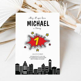 Dynamic Superhero Einladung zum 1. Geburtstag