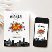 Dynamic Superhero Einladung zum 1. Geburtstag