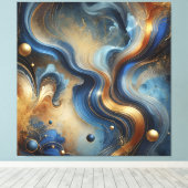 Dynamic Swirls of Blue and Gold Canvas Art Leinwanddruck (Insitu (Holzboden))