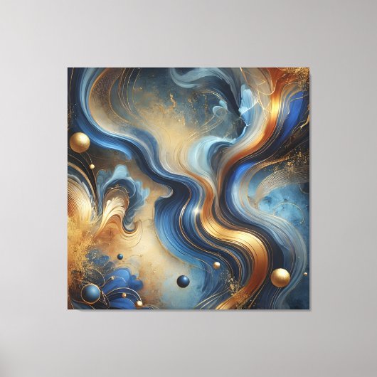 Dynamic Swirls of Blue and Gold Canvas Art Leinwanddruck (Vorderseite)