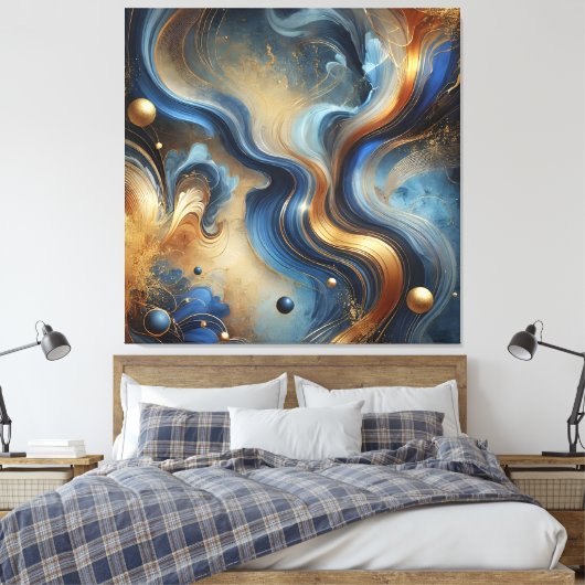 Dynamic Swirls of Blue and Gold Canvas Art Leinwanddruck (Insitu (Schlafzimmer))