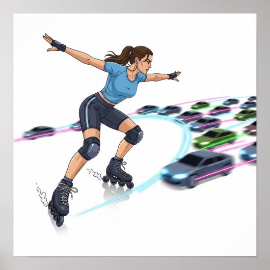 Dynamic Urban Rollerblader Art Design Poster (Vorne)
