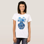 Dynamisch Blau BLUME VASE Text Design T-Shirt (Vorne ganz)