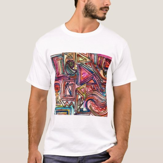 Dynamisch handgestrichene Abstrakte Aquarellkunst T-Shirt (Vorderseite)