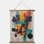 Dynamische Abstrakt Geometrische Kunst Wandteppich Mit Holzrahmen (Vorderseite)