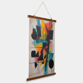 Dynamische Abstrakt Geometrische Kunst Wandteppich Mit Holzrahmen (Gewinkelt)