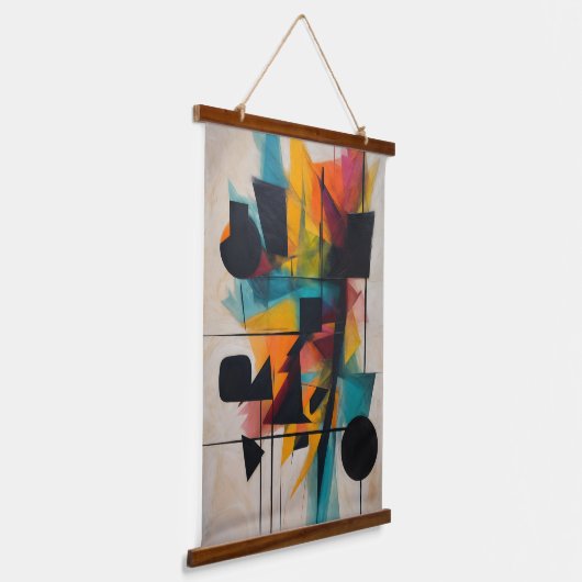 Dynamische Abstrakt Geometrische Kunst Wandteppich Mit Holzrahmen (Gewinkelt)