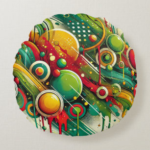 Dynamische Abstrakte Artwork mit bunten Kreisläufe Rundes Kissen