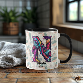 Dynamische Abstrakte Monogramm-Tasse - N für Noah Tasse