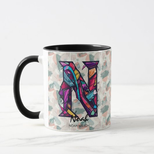 Dynamische Abstrakte Monogramm-Tasse - N für Noah Tasse (Links)