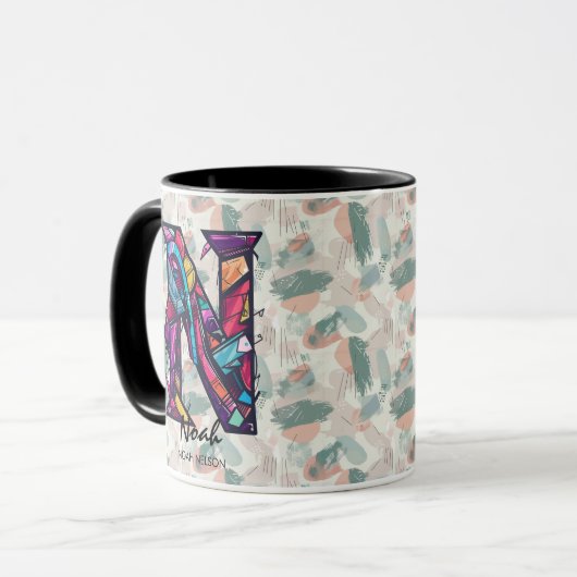 Dynamische Abstrakte Monogramm-Tasse - N für Noah Tasse (Vorderseite Links)