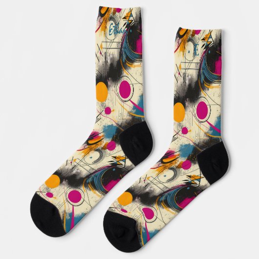 Dynamische Abstrakte Socken in Magenta, Aquamarin  (Linkes Detail)