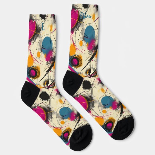 Dynamische Abstrakte Socken in Magenta, Aquamarin (Rechts)