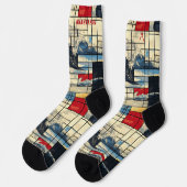 Dynamische Abstrakte Socken mit Ozean und Geometri (Linkes Detail)