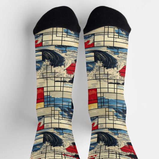 Dynamische Abstrakte Socken mit Ozean und Geometri (Oben)