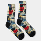 Dynamische Abstrakte Socken mit Ozean und Geometri (Rechts)