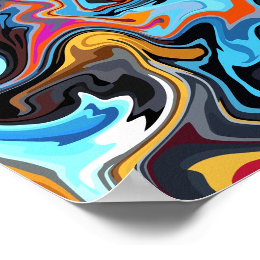 Dynamische Abstrakte Wirbel mit Blau, Orange und S Poster (Ecke)