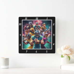 Dynamische amerikanische Football-Mannschaftssport Quadratische Wanduhr