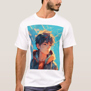 Dynamische Anime-Power: Junger Mann T-Shirt