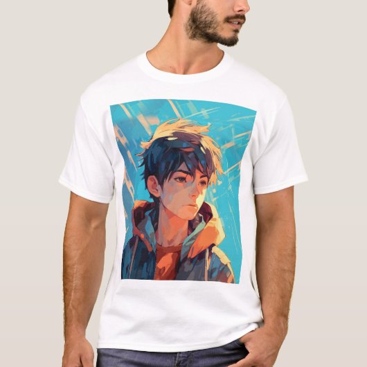 Dynamische Anime-Power: Junger Mann T-Shirt (Vorderseite)
