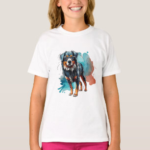 Dynamische Berner Hund Tintenzeichnung Wasserfarbs T-Shirt