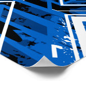 Dynamische blaue Geometrie mit weißen Farbspritzer Poster (Ecke)