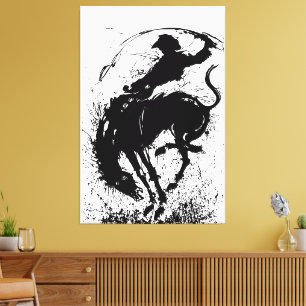 Dynamische Cowboy-Rodeo-Silhouetten-Kunst Leinwanddruck
