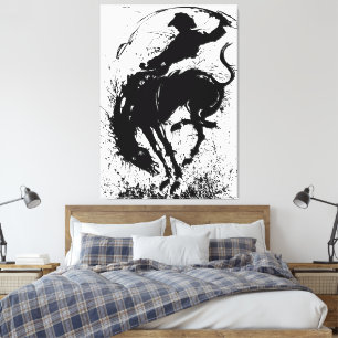 Dynamische Cowboy-Rodeo-Silhouetten-Kunst Leinwanddruck