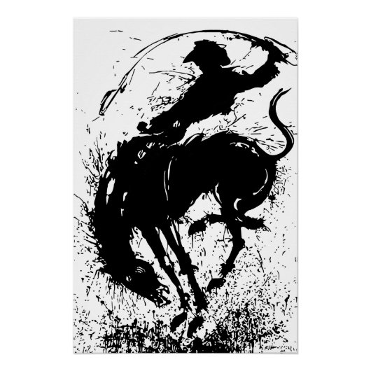Dynamische Cowboy-Rodeo-Silhouetten-Kunst Poster (Vorderseite)