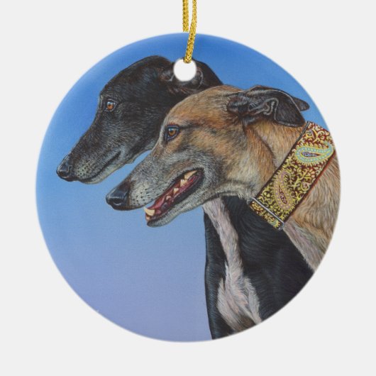 Dynamische Duo-Dobermann Whippet Hundemalereikunst Keramikornament (Vorne)