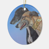Dynamische Duo-Dobermann Whippet Hundemalereikunst Keramikornament (Links)