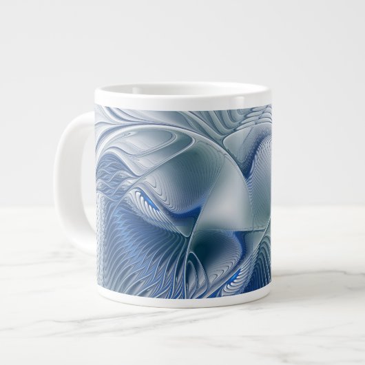Dynamische Fantasy-Abstrakte Blautöne Fraktal-Kuns Jumbo-Tasse (Vorderseite Links)