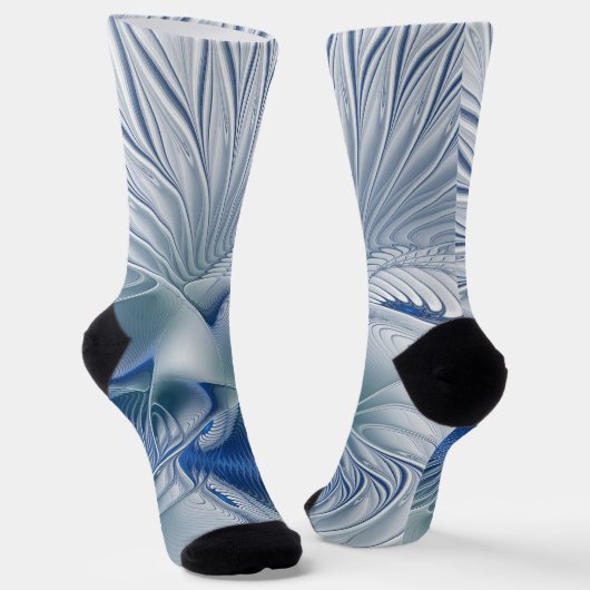 Dynamische Fantasy-Abstrakte Blautöne Fraktalkunst Socken (Gewinkelt)