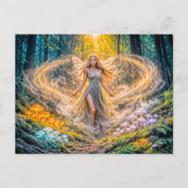 Dynamische Fantasy-Elfe im verzauberten Wald Pilz  Postkarte