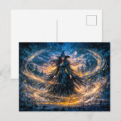 Dynamische Fantasy-Hexe mit magischer atmosphärisc Postkarte (Vorne/Hinten)