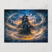 Dynamische Fantasy-Hexe mit magischer atmosphärisc