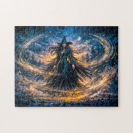 Dynamische Fantasy-Hexe mit magischer atmosphärisc Puzzle