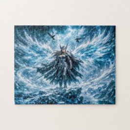 Dynamische Fantasy-Valkyrie in strahlender Kampfat Puzzle