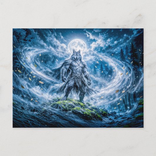 Dynamische Fantasy-Werwolf unter dramatischem Mond Postkarte (Vorderseite)