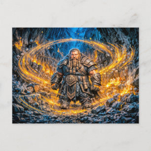 Dynamische Fantasy-Zwergenarbeit in einer verzaube Postkarte