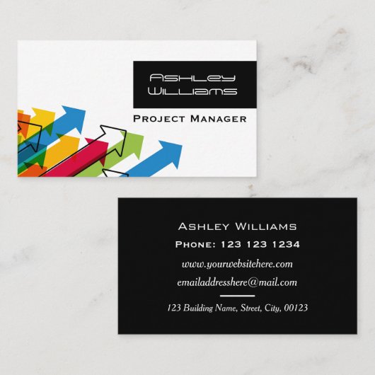 Dynamische farbige Pfeile Moderner Projektmanager Visitenkarte (Vorne/Hinten)