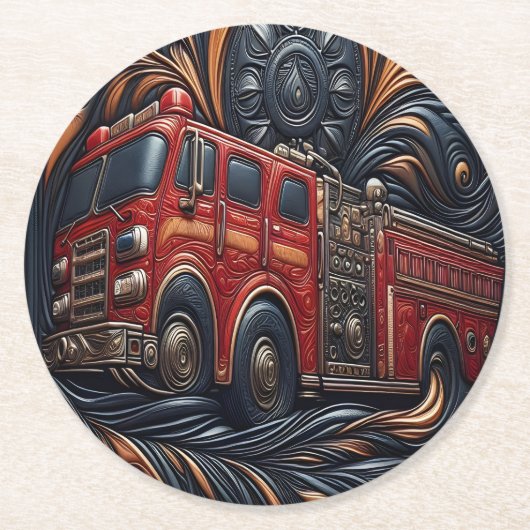 Dynamische Feuerwehrleder Runder Pappuntersetzer (Vorderseite)