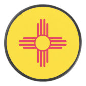 Dynamische Flag-Grafik des Staates New Mexiko auf Eishockey Puck (Vorderseite)