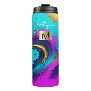 Dynamische Flüssig-Abstraktion, Name & Monogramm Thermosbecher