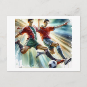 Dynamische Fußballspieler in Aktion, Postkarte