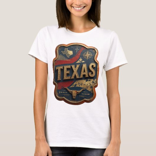 Dynamische Gold TEXAS 3D-Textkunst T-Shirt (Vorderseite)