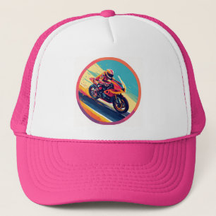 Dynamische Illustration eines Motorradfahrers beim Truckerkappe