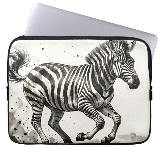 Dynamische laufende Zebra-Tinte-Kunst Laptopschutzhülle (Vorderseite)