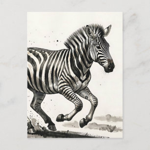 Dynamische laufende Zebra-Tinte-Kunst Postkarte