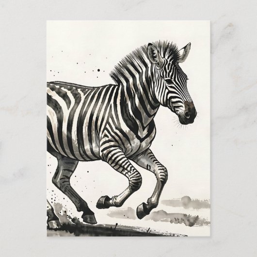 Dynamische laufende Zebra-Tinte-Kunst Postkarte (Vorderseite)